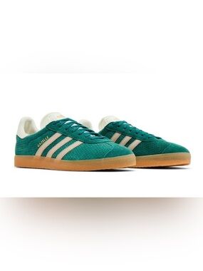 Adidas Gazelle green Suede Sneakers with Cream Stripes